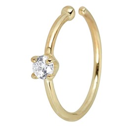 JewelMore Diamond Nose Ring Hoop - 14K White Gold or Yellow Gold (Yellow Gold)