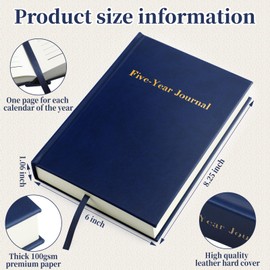 Resurhang Hard Cover 5 Year Journal 6 x 8.5 Inch 5 Year Memory Notebook Daily Journal, Yearly Undated Diary Life Planner Log Book Gifts for Men and Women (Navy Blue)