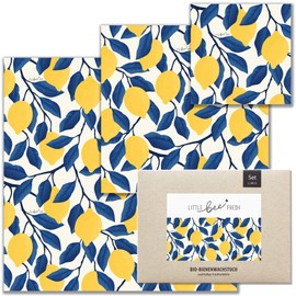 little bee fresh Organic Beeswax Cloths Starter Set from Germany - Wax Paper for Food - Natural & Plastic-Free Fresh - Handmade Oilcloth Made from Organic Raw Materials S/M/L (Amalfi)
