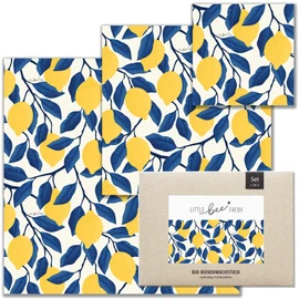 little bee fresh Organic Beeswax Cloths Starter Set from Germany - Wax Paper for Food - Natural & Plastic-Free Fresh - Handmade Oilcloth Made from Organic Raw Materials S/M/L (Amalfi)