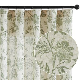 jinchan Linen Floral Curtains for Living Room, 84 Inches Long Curtains with Printed Flower Light Filtering Curtains, Rod Pocket Back Tab Sage Green Window Curtain Set Bedroom Curtains, 2 Panels Green