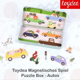 Toydea Magnetic Game Puzzle Box Cars - Promotes Motor Skills & Imagination | Magnetic Toy from 3 Years, Ideal Travel Game for Children | Activity for Car Ride & Plane