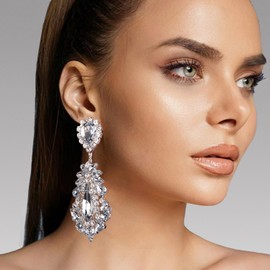 XSBODY Big Silver Chandelier Earrings for Women Dangling Bling Large Rhinestone Earrings Formal Jewelry (Silver)