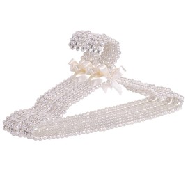 Psivika 10 Pack Plastic Pearl Beaded Bow Clothes Dress Coat Hangers Closet Coat Storage Organizer, 16 Inches Width (White)