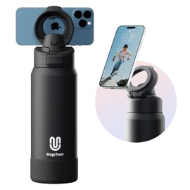 magcheer Insulated Magnetic Water Bottle - Reusable Stainless Steel Bottle with MagSafe Compatible Phone Holder - Keeps Cold for 24 Hours - Perfect for Gym, Sports, and Travel - Black 32oz