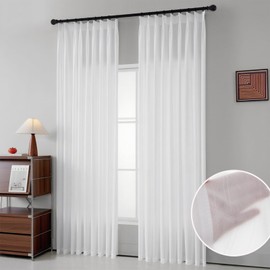 LUGOTAL White Sheer Curtains Pinch Pleated Drapes 90 Inches Long for Living Room Bedroom 1 Panel Light Filtering Pinch Pleat Sheer Curtains for Sliding Glass Door, with Textured, W52 x L90