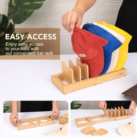 Expandable Hat Stand for Baseball Caps, Bamboo Hat Organizer for 7 to 13 Baseball Caps, Hat Holder for Closet, Bedroom, Dresser, and Shoe Cabinets.