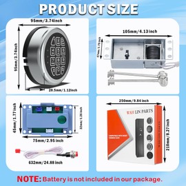 Gun Safe Lock Replacement Solenoid Lock with 2 Override Keys Chrome Digital Keypad DIY Safe Electronic, Reset Cable, Circuit Board Lock