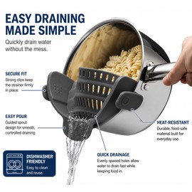 Clip-On Silicone Strainer for Pots & Pans – Compact Colander for Pasta, Noodles, Vegetables & Fruit