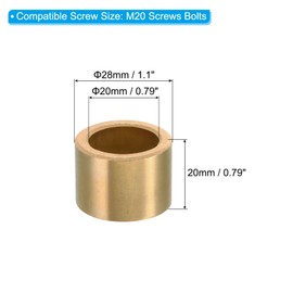 PATIKIL M20 Brass Spacers, 1 Pcs Metal Spacer Brass 20mm ID x 28mm OD x 20mm L Brass Spacers Screw Standoff for 7/9inch or M20 Screw Bolts
