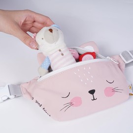 SUNVENO Baby Bum Bag Waist Bag for Children Boys Girls Great Gift for Toddlers in Nursery, Pink Cat, cute cartoon