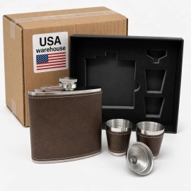 12 Sets Case Stainless Steel Whisky Hip Flask 6oz Portable Travel Bottle Laserable Leather Hip Flask Gift Setcolor: Grey