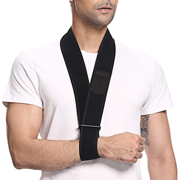 supregear Arm Sling, Adjustable Collar and Cuff Sling Immobilizer Lightweight Neck Support Simple Arm Sling Breathable Medical Shoulder Support for Men Women, One Size Fits All, Black