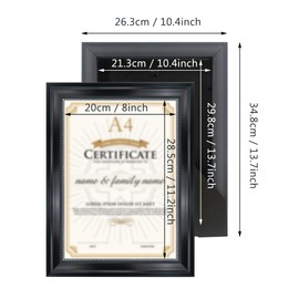 GraduatePro Picture Frame A4 Frame Certificate Plastic for Certificates Diploma Wall Hanging Silver Beads Vintage University Certificate Frame Black