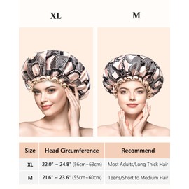 mikimini Large Shower Cap for Women Long Hair, Champagne Shower Caps with Lace, Double Layer Waterproof, Reusable, Washable, High-quality