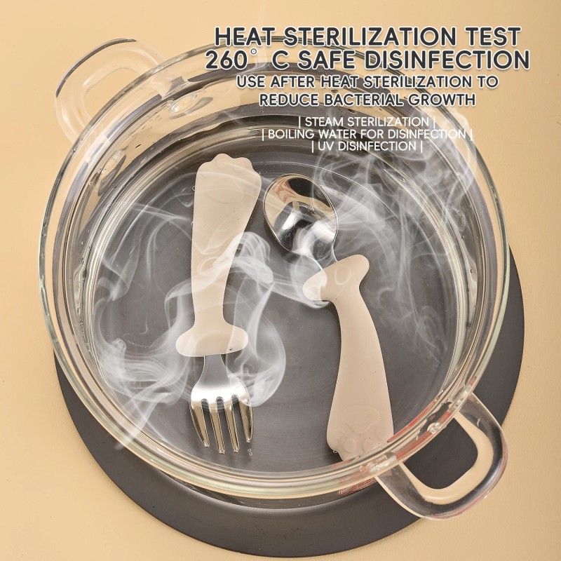 Portable Baby Dinning Tableware Stainless Steel Silicone Baby Feeding Spoon
