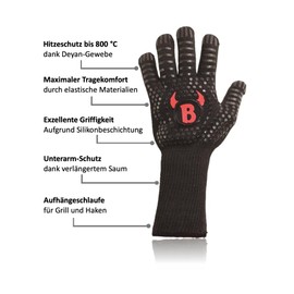 Burgerdevil Premium 1 Pair of Barbecue Gloves with Deyan Heat Protection Coating up to 800 Degrees - Fireproof Oven Gloves - Universal Size