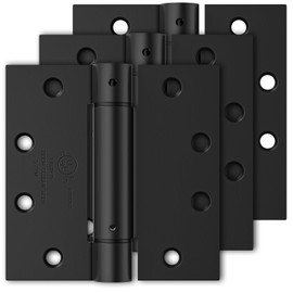 Luxbaro 3 Pack Self Closing Door Hinges 4.5 Inch, Matte Black Spring Loaded Hinges with Square Corners, Adjustable Tension for Garage, Front Door, for Left and Right Hand Door, UL Listed