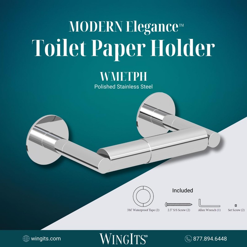 WingIts Modern Elegance Single Toilet Paper Holder, Polished Stainless Steel,