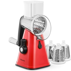 Reemix Rotary Cheese Grater Cheese Shredder - Manual Hand Crank Cheese Grater With Reinforced Suction, Red