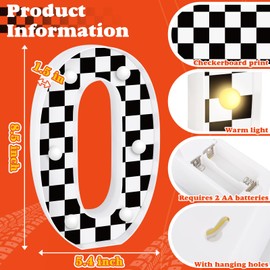 Liengoron Racing Car Light up Numbers 8.5in Birthday Party Decoration Checkered Print Light up Sign Racetrack Black and White Racing Theme Party Supply Table Centerpiece for Parties Supplies Number 0