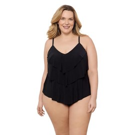 Aqua Green Women's Standard Triple Tier Tankini Top, Black