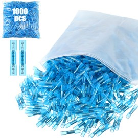 Frienda 1000 Pcs Heat Shrink Butt Wire Connectors Blue Awg 16-14 Insulated Waterproof Electrical Wire Connectors Automotive Marine Grade Crimp Terminals Butt Splices for Boats, Industrial, Home