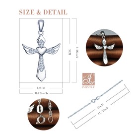 Unendlich U Fashion Kreuz Herz Engelsflügel Halskette 925 Sterling Silber Zirkonia Anhänger Kettenanhänger, Silber