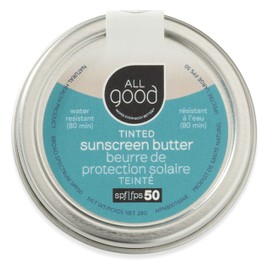 All Good Tinted Mineral Sunscreen Butter for Face, Nose, Ears - UVA/UVB Broad Spectrum, SPF 50, Zinc Oxide, Coral Reef Friendly, Water Resistant, Coconut Oil, Jojoba Oil, Beeswax, Vitamin E (1 oz)