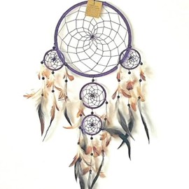 Extra Large Purple Dream Catcher Brown & White Feathers