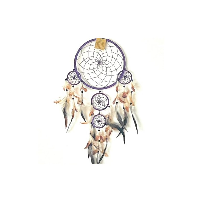 Extra Large Purple Dream Catcher Brown & White Feathers