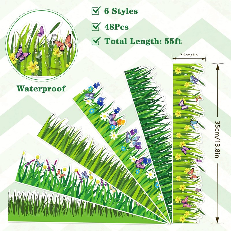Konsait Bulletin Board Borders Set, 55Ft Green Grass Border for