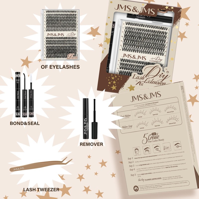 JMS&JMS DIY Lash Extension Kit Lash Clusters Kit 40D+50D D