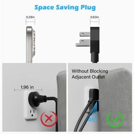 Elecan 45 Degree Flat Plug Replacement Vizio LED TV Power Cord 15 Ft, NEMA 1-15P to Polarized IEC 320 C7 AC Supply Wall Cable 2 Slot 2-Prong Angled for Sound Bar Smart HDTV -ETL+ Organizer