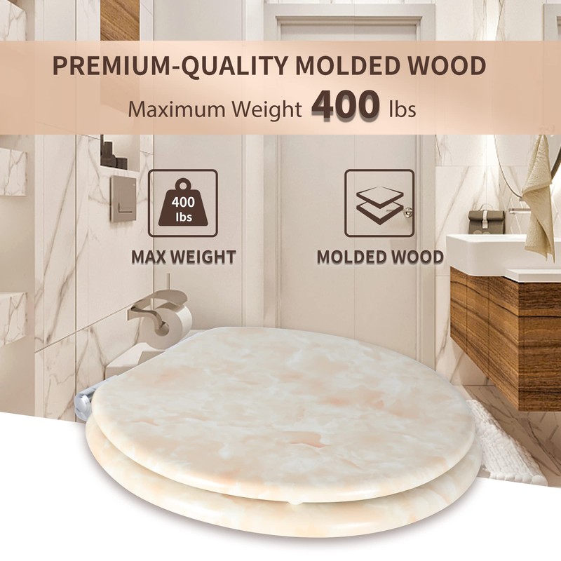 Angel Shield Marble Toilet Seat Durable Molded Wood with Quiet