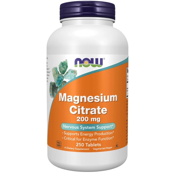 NOW Magnesium Citrate 200 mg 250 Count Mineral Supplement Nervous