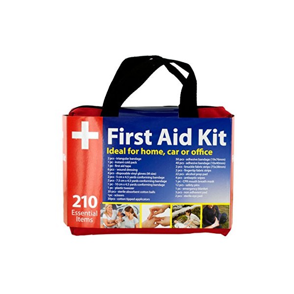 bulk buys OL377 First Aid Kit in Easy Access Carrying Case, Black/Red