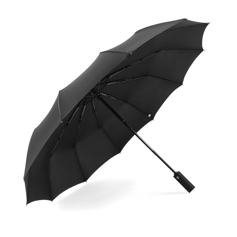 Automatic Umbrella 12 Ribs Sturdy Solid Color Windproof Folding Rain