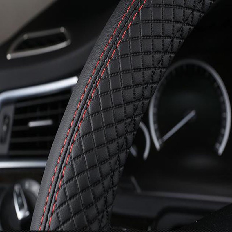 SHIAWASENA Car Steering Wheel Cover, Leather, Universal 15 Inch Fit,