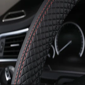 SHIAWASENA Car Steering Wheel Cover, Leather, Universal 15 Inch Fit, Anti-Slip & Odor-Free (Black&Blue)