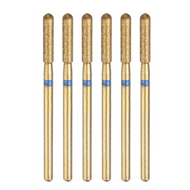 sourcing map 6pcs 120-140 Grits Diamond Grinding Bit 2.6mm Cylindrical Ball Head 2.35mm Shank 12.5mm Length Titanium Plated Stone Sanding Drill Bits Rotary Tool for Nails Grinding Polishing