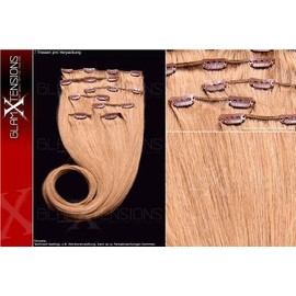 Remy Clip-In Hair Extensions Set, 100% Indian Real Hair, 7 Pieces, 100 g, Real Hair for Complete Hair Extensions, 70 cm, Clip-In Hair Extension No. 18 Dark Blonde