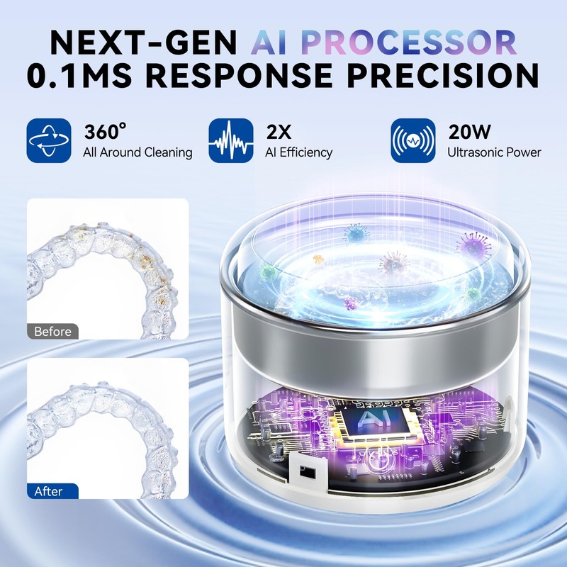 Portable Ultrasonic Cleaner, 56kHz Ultrasonic Retainer Cleaner, Upgraded Lighted Retainer