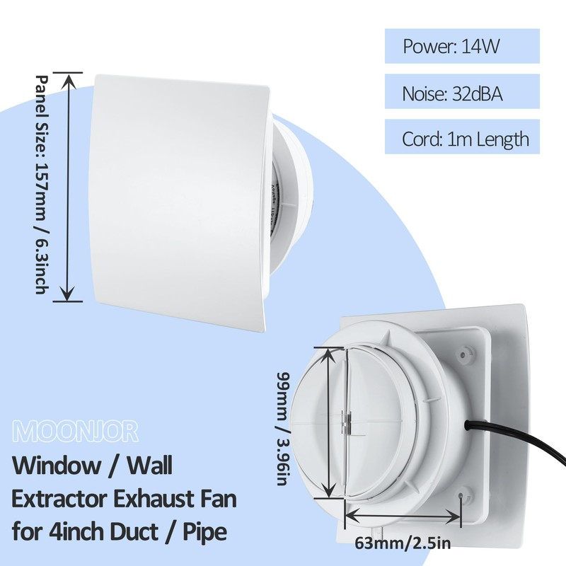 4inch Exhaust Fan, Window Wall Mount Vent Extractor Fan w/Button