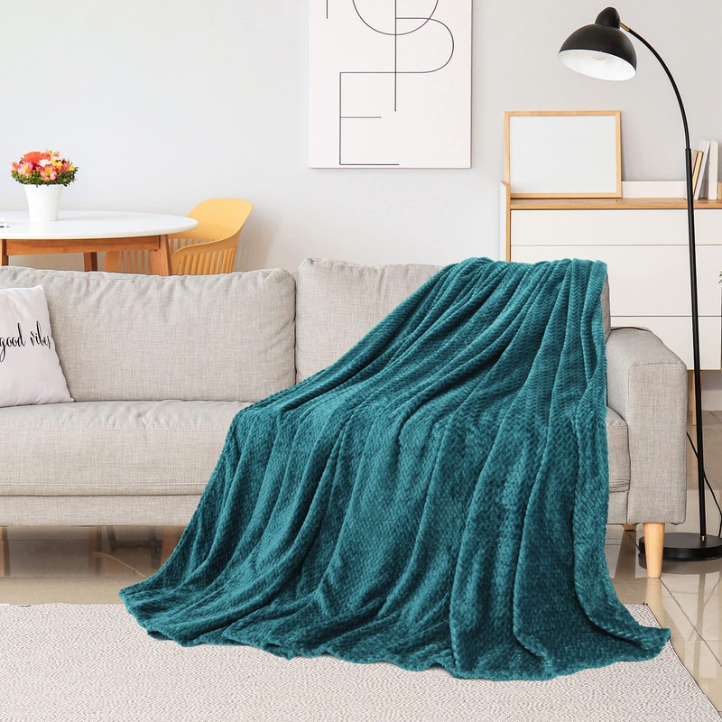 PiccoCasa Flannel Fleece Twin Size Blanket,Soft Microfiber Couch Sofa Throw,Jacquard