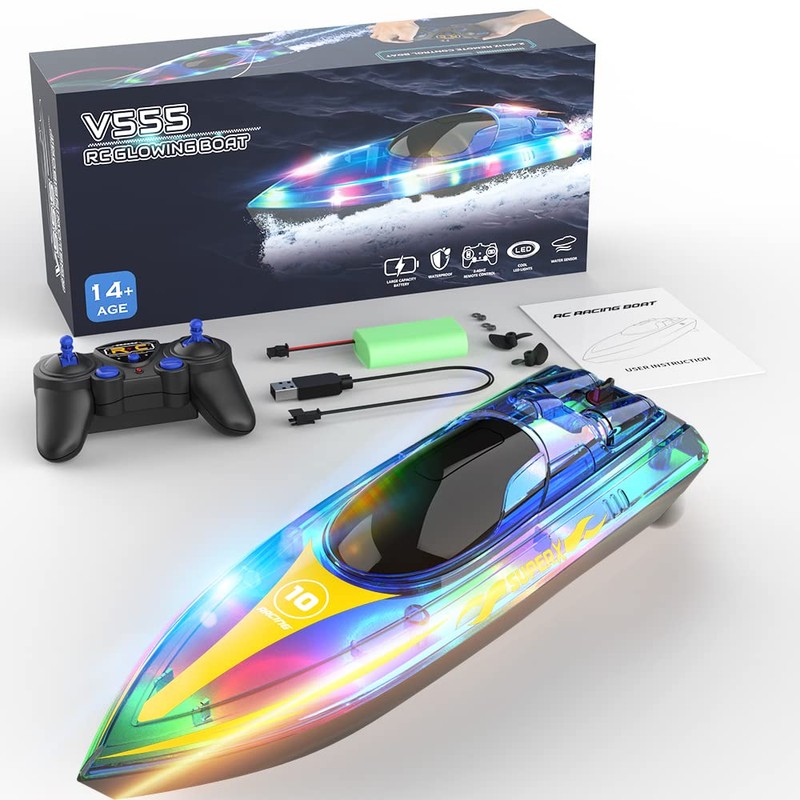 RC Boat with LED for Kids and Adults - Remote