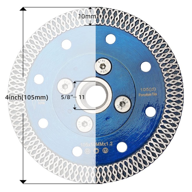 4" Diamond Blade Porcelain Blade with 5/8"-11 Flange for Cutting