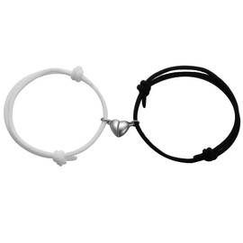 Flongo Leather Bracelet Friendship Bracelet Partner Bracelets Couple Magnetic Bracelet Leather Cord Chain BFF Bracelets for 2 Adjustable, Leather