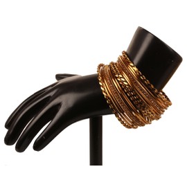 Touchstone "Golden Bangle Collection Indian Bollywood Rhinestones Grain Work Designer Jewelry Thick Bangle Bracelets for Women in Antique Gold Or White Tone., S - Circ 7.4 in-Indn Size 2.6-Dia 2.3 in,