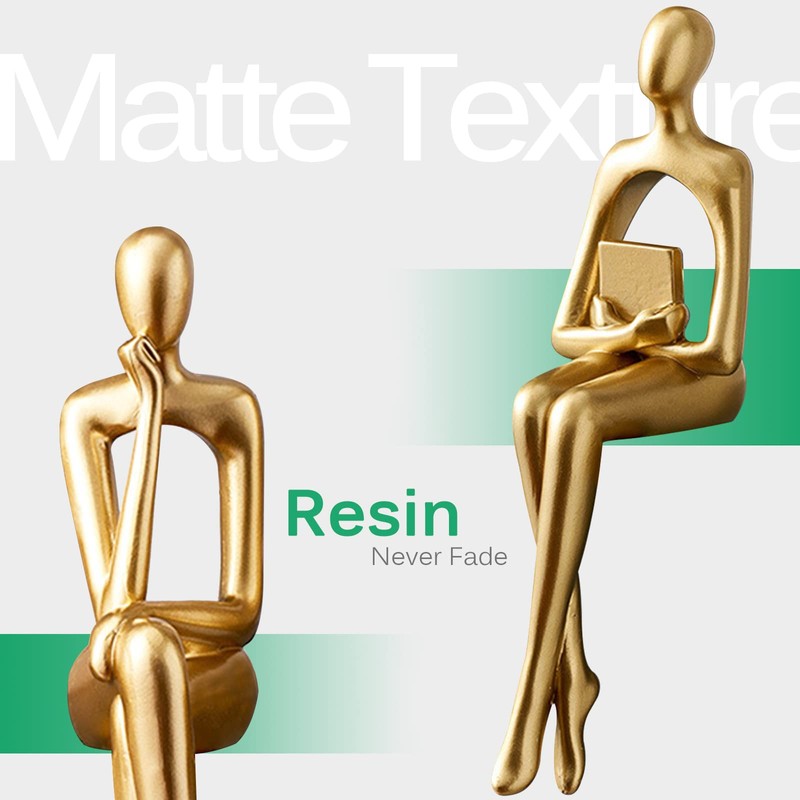 RIRPUAE 3pcs Gold Decor Thinker Statue, Resin Abstract Man Cutout